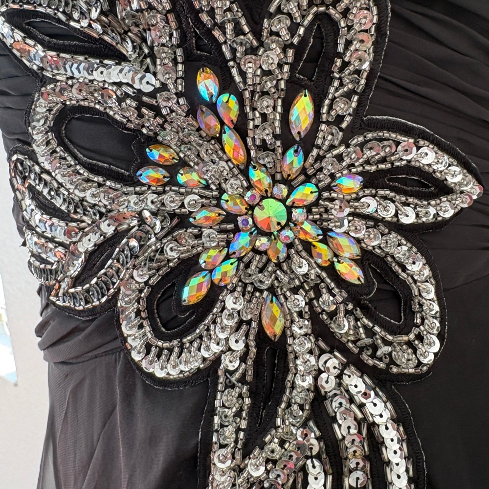 Cassandra Stone‎ Mac Duggal Black One Shoulder Sequin Cutout Gown Dress Size 8 - Picture 7 of 14